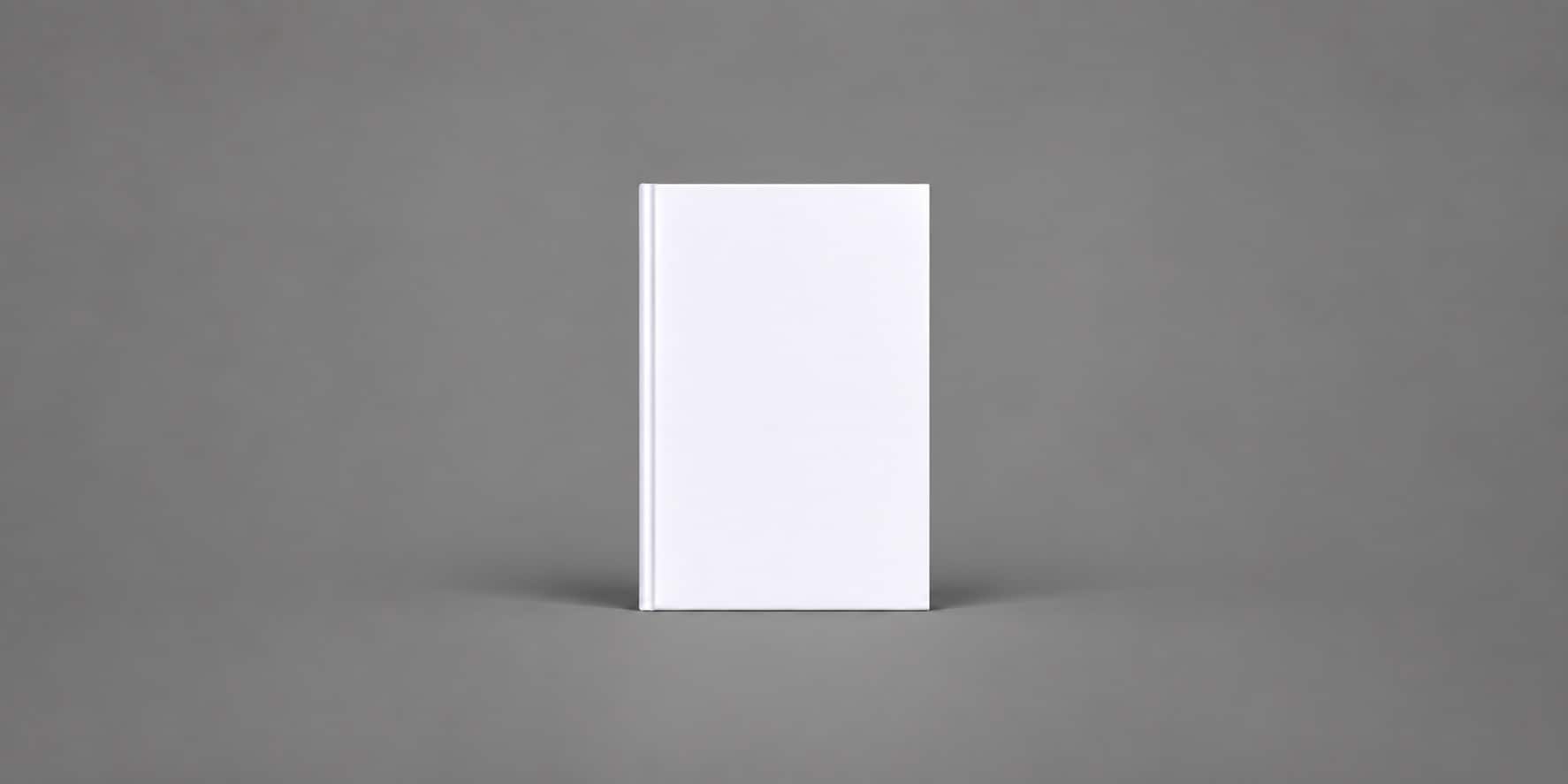 A blank white paperback standing upright, the next novel by Hamzeh Naghdi, not yet titled